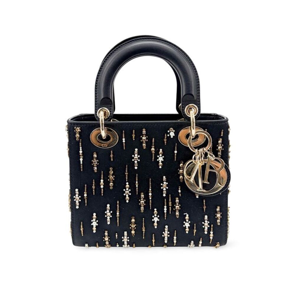 Dior Mini Lady Dior Bag in black satin and bead embroidery